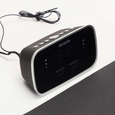 AIWA - Klockradio Två alarm USB ladd-uttag Svart - A14379