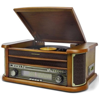 Soundmaster - Musik-anläggning Vinyl CD Radio Bluetooth Retro-design NR560 Trä - A10257