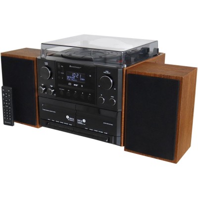 Soundmaster - Musik-anläggning Vinyl Radio CD Dubbel-kassett Bluetooth Högtalare MCD5600BR Trä - A12432