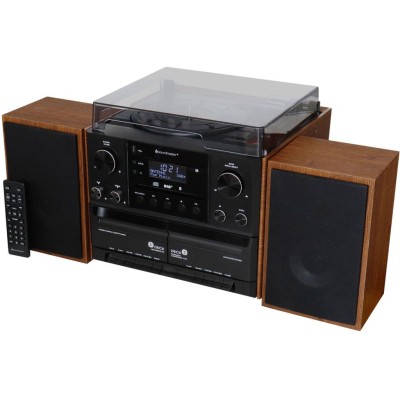 Soundmaster - Musik-anläggning Vinyl Radio CD Dubbel-kassett Bluetooth Högtalare MCD5600BR Trä - A12432