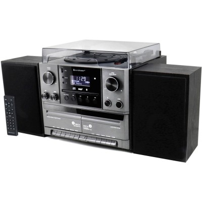 Soundmaster - Musik-anläggning Vinyl Radio CD Dubbel-kassett Bluetooth Högtalare MCD5600SW Silvergrå - A12433
