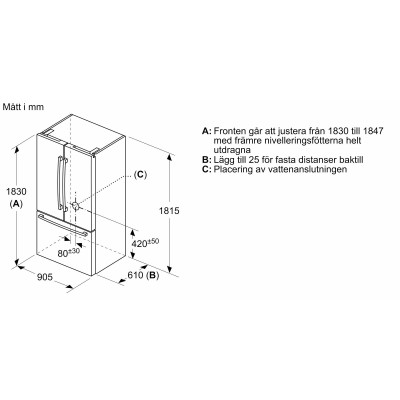 Bosch - KFF96PIEP - Serie 8, Fristående kyl/frys, 183 x 90.5 cm, Borstat stål med anti-fingerprint, Total No Frost