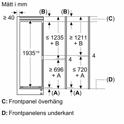 Bosch - KIN96ADC0 - Serie 6, Integrerad kyl/frys, 193.5 x 55.8 cm, Platta gångjärn med mjukstängning