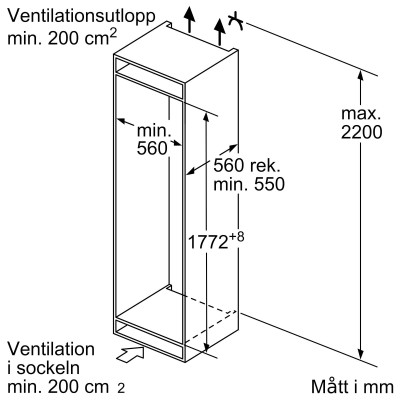 Siemens - KI86SAFE0 - iQ500, Integrerad kyl/frys, 177.2 x 55.8 cm, Platta gångjärn