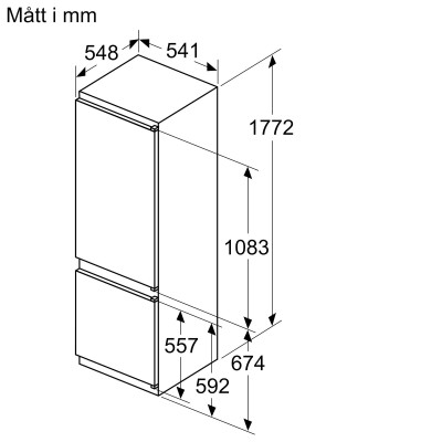 Siemens - KI87V5SE0 - iQ100, Integrerad kyl/frys, 177.2 x 54.1 cm, Glidskenor
