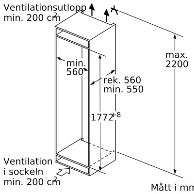 Siemens - GI81NVEE0 - iQ300, Integrerad frys, 177.2 x 55.8 cm, Platta gångjärn