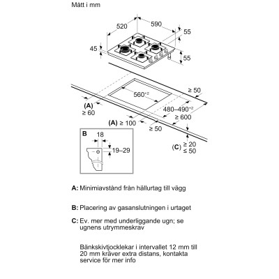 Bosch - POH6B6K30 - Serie 2, Gashäll, 60 cm, Härdat glas, Svart