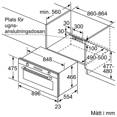 Siemens - VB558C0S0 - iQ500, Inbyggnadsugn, 90 x 48 cm, Rostfritt stål