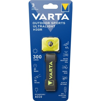 Varta - Outdoor Sports Ultralight H30R Pannlampa 300 lm Gul - A10611