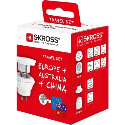 SKROSS - Reseadapter Combo Världen till Australien/Kina + Europa Jordad - A11976