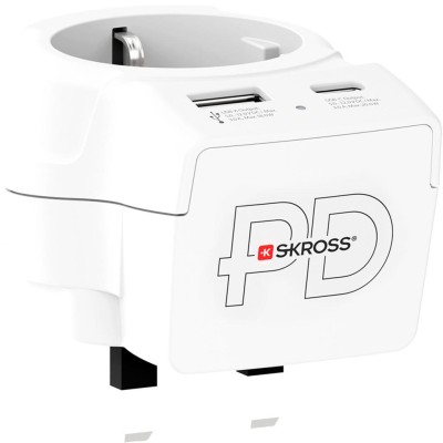 SKROSS - Reseadapter Europa till UK m.fl. USB-A/USB-C 20W PD Jordad - A15507
