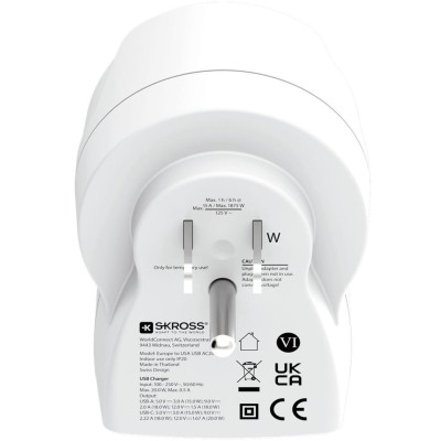SKROSS - Reseadapter Europa till USA m.fl. USB-A/USB-C 20W PD Jordad - A15506
