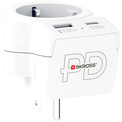 SKROSS - Reseadapter Europa till USA m.fl. USB-A/USB-C 20W PD Jordad - A15506