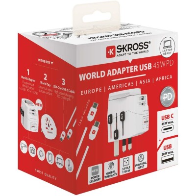 SKROSS - Världsreseadapter PRO Light USB AC45PD World PD 45W Jordad - A11978