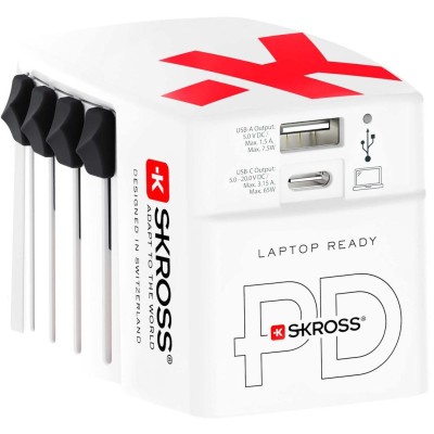 SKROSS - Världsreseladdare AC65PD World USB-A+USB-C PD 65W Jordad - A11980