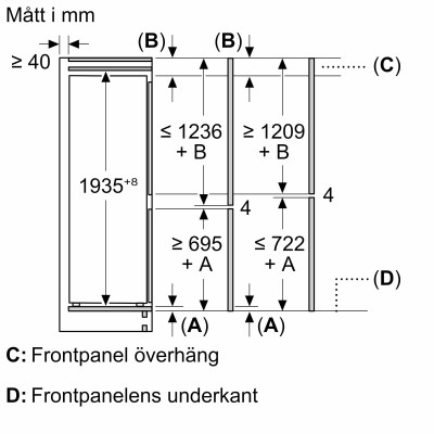 Bosch - KIN96VFD0 - Serie 4, Integrerad kyl/frys, 193.5 x 55.8 cm, Platta gångjärn
