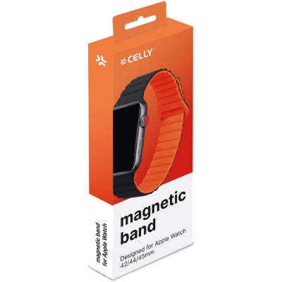Celly - Armband till Apple Watch 42/44/45mm Magnetiskt Svart/Orange - A13169