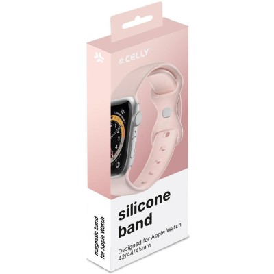 Celly - Armband till Apple Watch 42/44/45mm Silikon Rosa - A13177