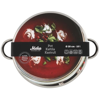 Maku - Basic Gryta i stål med glaslock 10 L 28 cm - A15387