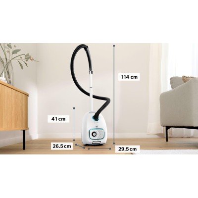 Bosch - BGD41HYG - Serie 4, Dammsugare med påse, ProHygienic, Vit