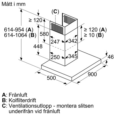 Bosch - DWB97CM50 - Serie 6, Vägghängd köksfläkt, 90 cm, Rostfritt stål