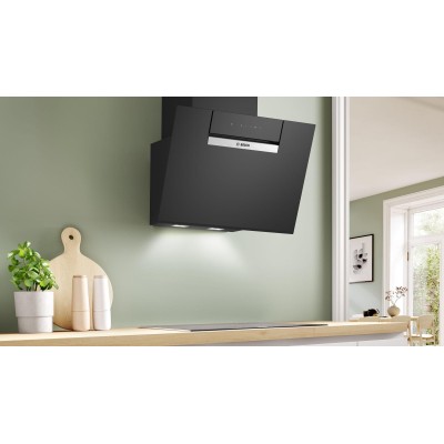 Bosch - DWK67FN60 - Serie 4, Vägghängd köksfläkt, 60 cm, Klarglas med svart tryck, Svart
