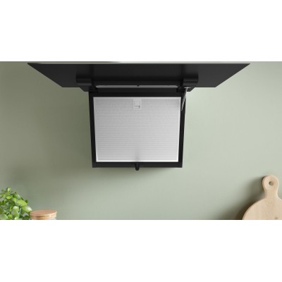 Bosch - DWK67FN60 - Serie 4, Vägghängd köksfläkt, 60 cm, Klarglas med svart tryck, Svart