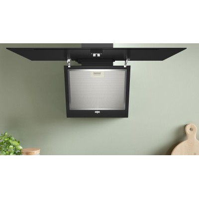 Bosch - DWK85DK60 - Serie 2, Vägghängd köksfläkt, 80 cm, Klarglas med svart tryck, Svart