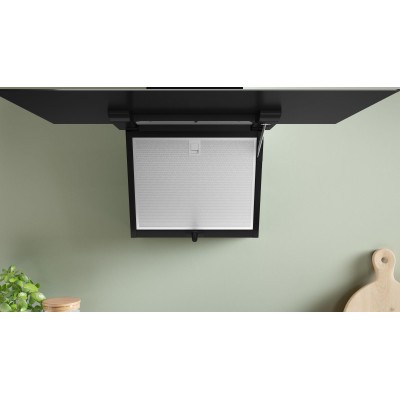 Bosch - DWK87FN60 - Serie 4, Vägghängd köksfläkt, 80 cm, Klarglas med svart tryck, Svart