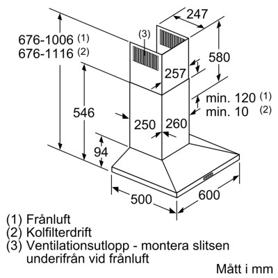 Bosch - DWQ66DM50 - Serie 4, Vägghängd köksfläkt, 60 cm, Rostfritt stål