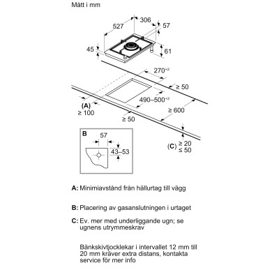 Bosch - PRA3A6I10 - Serie 8, Dominohäll, gas, 30 cm, Glaskeramikhällar, Svart
