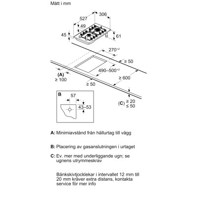 Bosch - PRB3A6I40 - Serie 8, Dominohäll, gas, 30 cm, Glaskeramikhällar, Svart