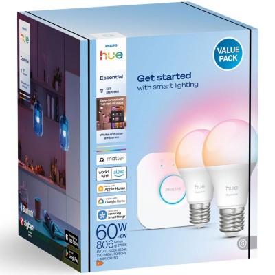 Philips Hue - Essential Startkit White and Color Ambiance 2xE27 806lm + Hue Bridge - A15463