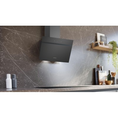 Siemens - LC65KDK60 - iQ100, Vägghängd köksfläkt, 60 cm, Klarglas med svart tryck, Svart