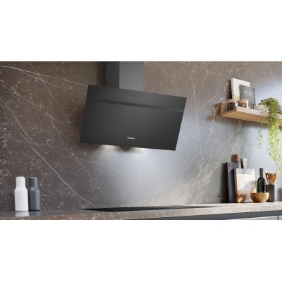 Siemens - LC85KDK60 - iQ100, Vägghängd köksfläkt, 80 cm, Klarglas med svart tryck, Svart