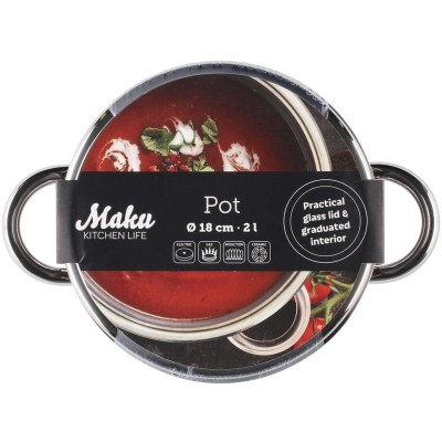 Maku - Kastrull Basic i stål med glaslock 2 L - A15384