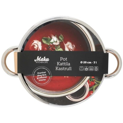 Maku - Kastrull Basic i stål med glaslock 3 L - A15385