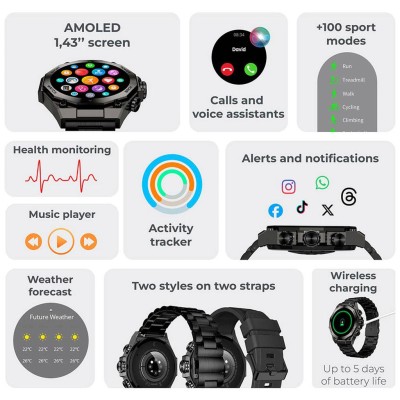 KSIX - Smartklocka Titanium - Svart - A14610