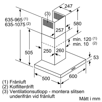 Siemens - LC64BBC50 - iQ100, Vägghängd köksfläkt, 60 cm, Rostfritt stål