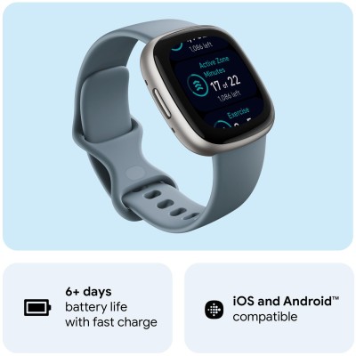 Fitbit - Versa 4, Waterfall Blue/Platinum - FB523SRAG