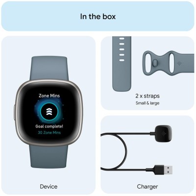 Fitbit - Versa 4, Waterfall Blue/Platinum - FB523SRAG