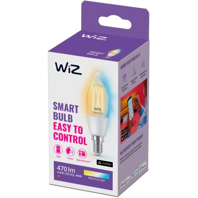WiZ - WiFi Smart LED E14 Kron 40W 470lm Filament Varm-kallvit - A12506