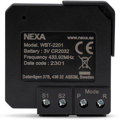 Nexa - WBT-2201 Inbyggnadsändare batteri På/Av/Dimmer 2 kanaler - A11261