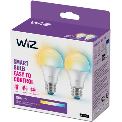 WiZ - WiFi Smart LED E27 60W 806lm Varm-kallvit 2-pack - A13071