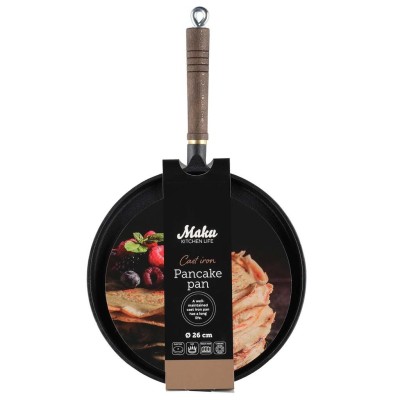 Pannkakspanna gjutjärn trähandtag