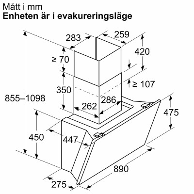Bosch - DWK91LT60 - Serie 8, Vägghängd köksfläkt, 90 cm, Klarglas med svart tryck, Svart