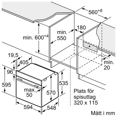 Bosch - HRG532BB3 - Serie 4, Inbyggnadsugn med ångfunktion, 60 x 60 cm, Svart