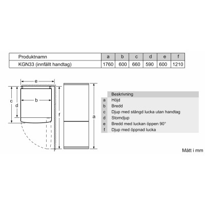 Bosch - KGN33NWEB - Serie 2, Kombinerad kyl/frys, 176 x 60 cm, Vit, Total No Frost