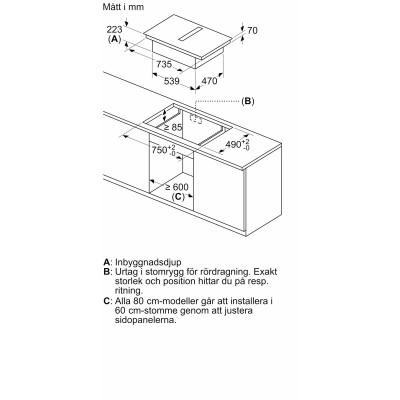 Bosch - PVS811B16E - Serie 4, Induktionshäll med inbyggd fläkt, 80 cm, Ramlös Design