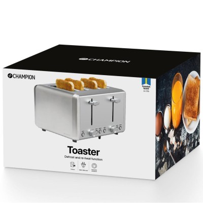 Champion - Brödrost 4 skivor 1000W BR420 Rostfri - CHBR420
